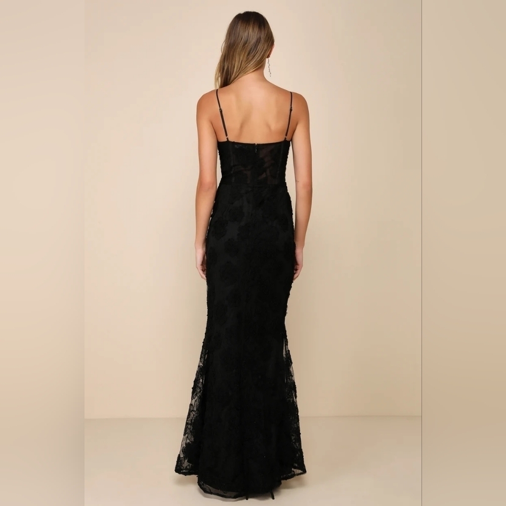Lulus Sultry Direction Black Floral Lace Sheer Bustier Maxi Dress S Wedding - Picture 5 of 11
